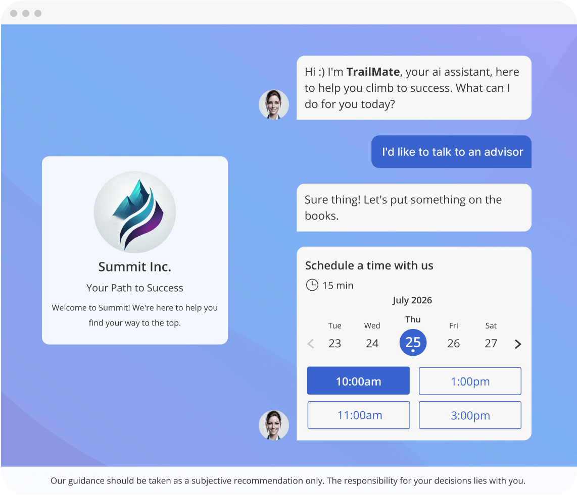 AI scheduling chatbot embedded on a stand-alone webpage