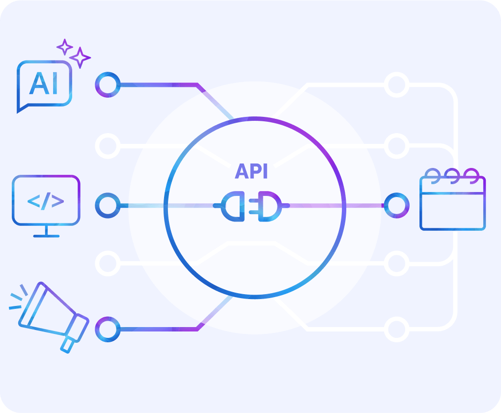 Graphic showing various API use cases for scheduling automation