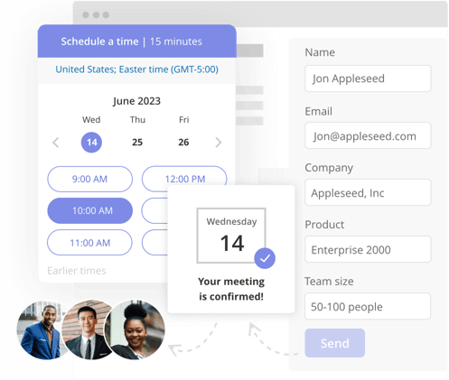 A scheduled meeting with a team being booked after a webform is submitted.