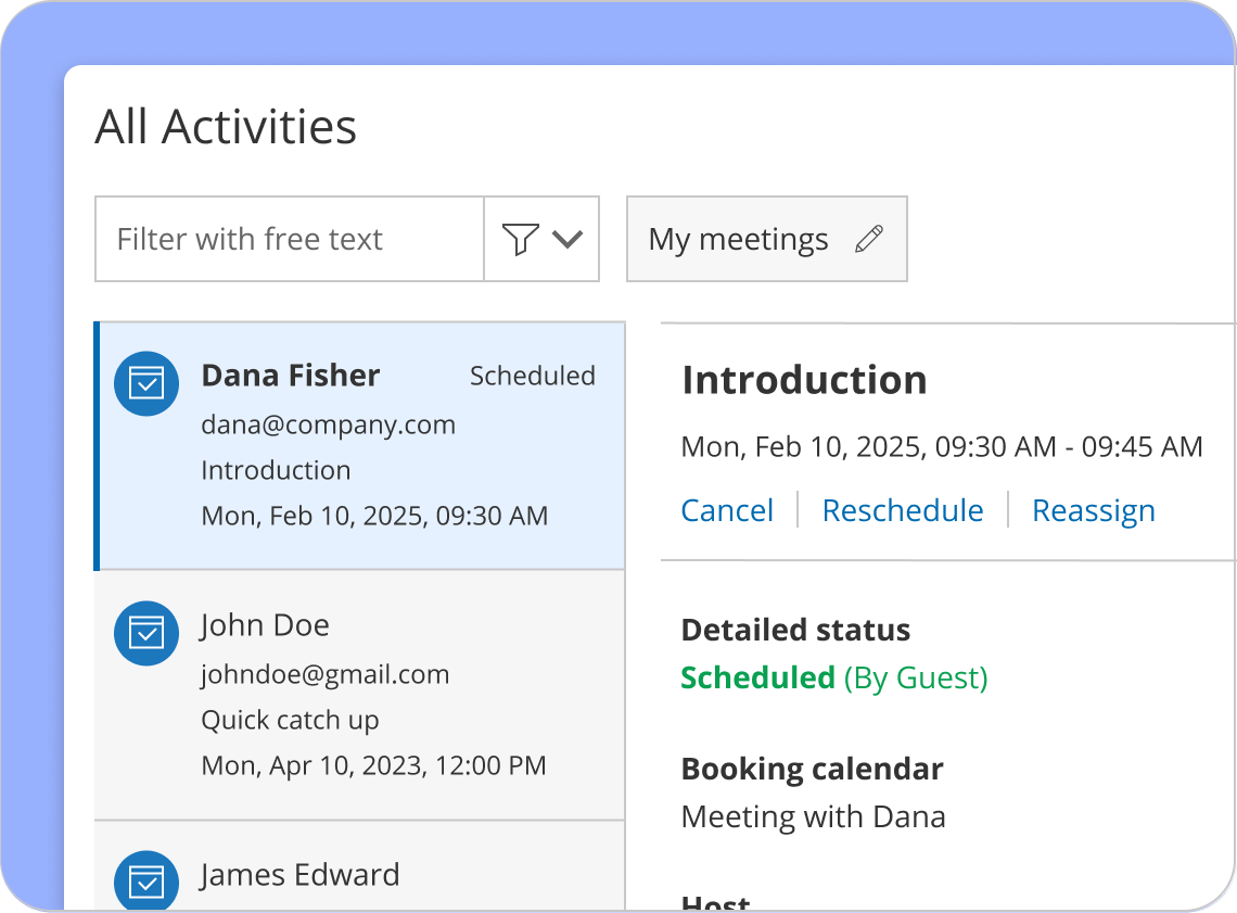 Dashboard tracking team scheduling activities and performance metrics
